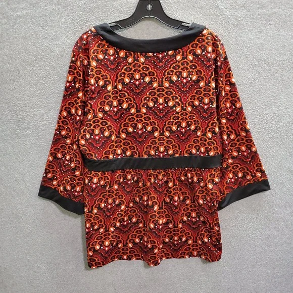 INC Women Top 1X Red Blouse Kimono Metallic Detail Faux Wrap 3/4 Sleeve Tunic - Picture 4 of 7